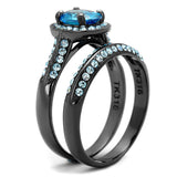 IP Light Black  (IP Gun) Stainless Steel Ring with AAA Grade CZ  in Sea Blue