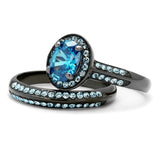 IP Light Black  (IP Gun) Stainless Steel Ring with AAA Grade CZ  in Sea Blue