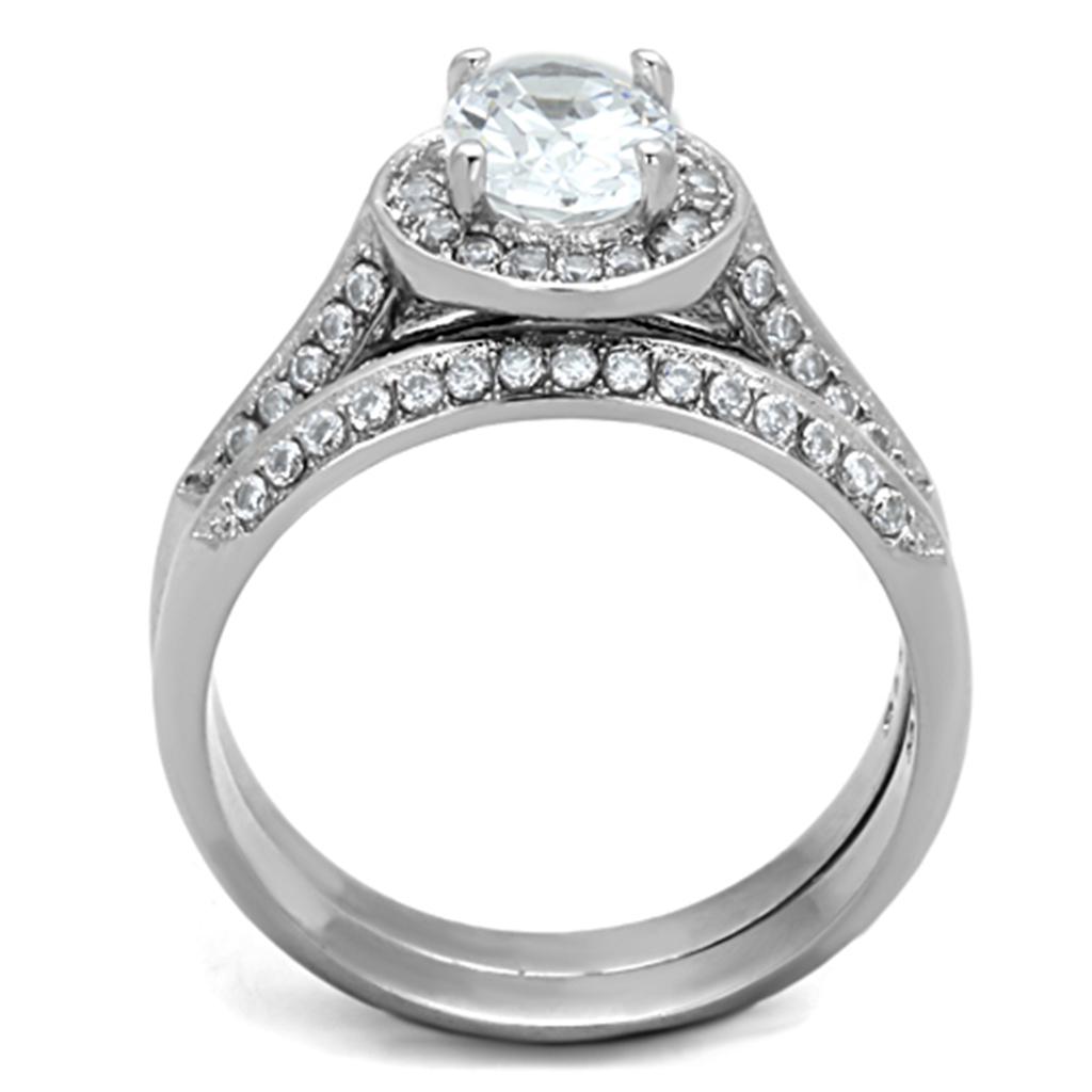 High polished (no plating) Stainless Steel Ring with AAA Grade CZ  in Clear