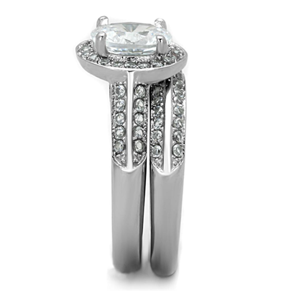 High polished (no plating) Stainless Steel Ring with AAA Grade CZ  in Clear