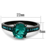 IP Black(Ion Plating) Stainless Steel Ring with Synthetic Synthetic Glass in Blue Zircon