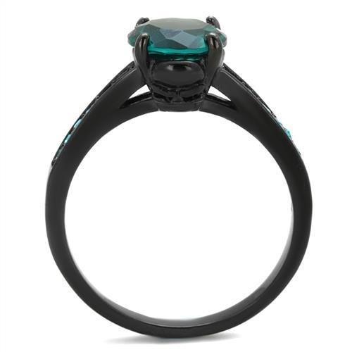 IP Black(Ion Plating) Stainless Steel Ring with Synthetic Synthetic Glass in Blue Zircon