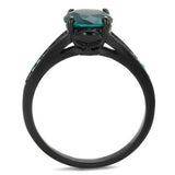 IP Black(Ion Plating) Stainless Steel Ring with Synthetic Synthetic Glass in Blue Zircon