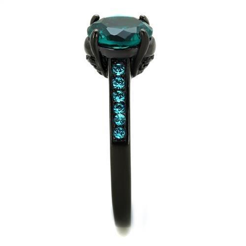 IP Black(Ion Plating) Stainless Steel Ring with Synthetic Synthetic Glass in Blue Zircon