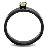 IP Black(Ion Plating) Stainless Steel Ring with AAA Grade CZ  in Apple Green color