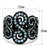 IP Black(Ion Plating) Stainless Steel Ring with Top Grade Crystal  in Sea Blue