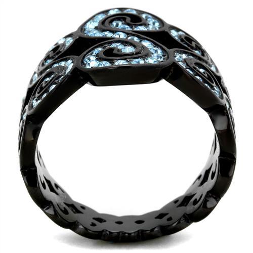 IP Black(Ion Plating) Stainless Steel Ring with Top Grade Crystal  in Sea Blue