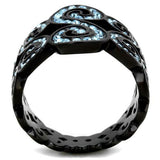 IP Black(Ion Plating) Stainless Steel Ring with Top Grade Crystal  in Sea Blue