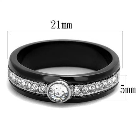 Two-Tone IP Black (Ion Plating) Stainless Steel Ring with AAA Grade CZ  in Clear