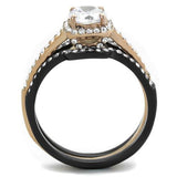 IP Rose Gold+ IP Black (Ion Plating) Stainless Steel Ring with AAA Grade CZ  in Clear