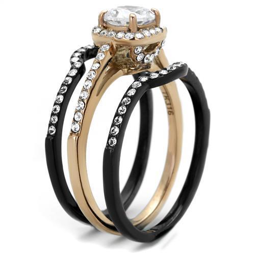 IP Rose Gold+ IP Black (Ion Plating) Stainless Steel Ring with AAA Grade CZ  in Clear
