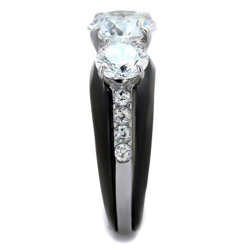 Two-Tone IP Black Stainless Steel Ring with AAA Grade CZ  in Clear