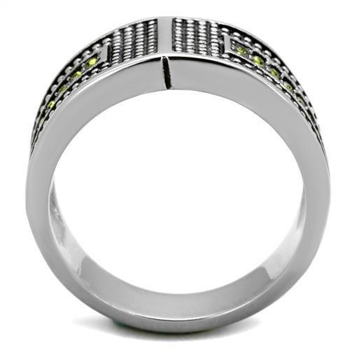 High polished (no plating) Stainless Steel Ring with Top Grade Crystal  in Olivine color