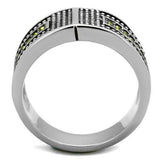 High polished (no plating) Stainless Steel Ring with Top Grade Crystal  in Olivine color