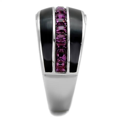 High polished (no plating) Stainless Steel Ring with Top Grade Crystal  in Amethyst