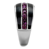 High polished (no plating) Stainless Steel Ring with Top Grade Crystal  in Amethyst