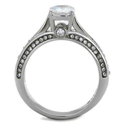 High polished (no plating) Stainless Steel Ring with AAA Grade CZ  in Clear