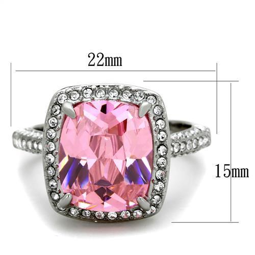 High polished (no plating) Stainless Steel Ring with AAA Grade CZ  in Rose