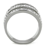High polished (no plating) Stainless Steel Ring with Top Grade Crystal  in Clear