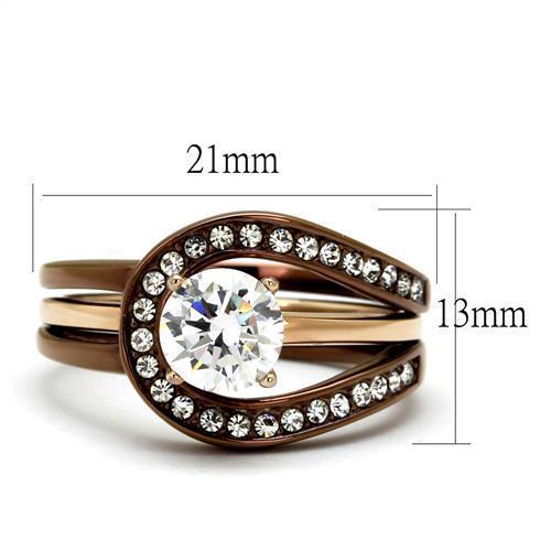 IP Rose Gold & IP light Coffee Stainless Steel Ring with AAA Grade CZ  in Clear
