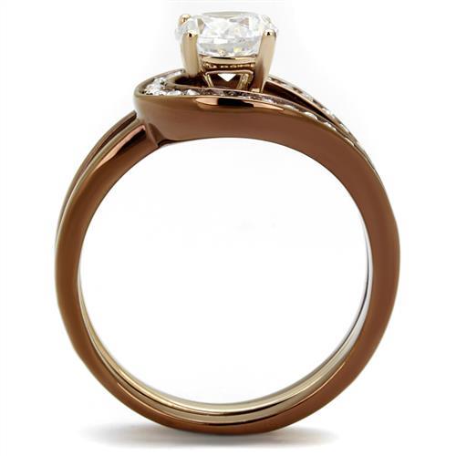 IP Rose Gold & IP light Coffee Stainless Steel Ring with AAA Grade CZ  in Clear