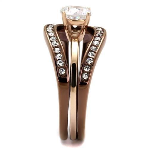 IP Rose Gold & IP light Coffee Stainless Steel Ring with AAA Grade CZ  in Clear