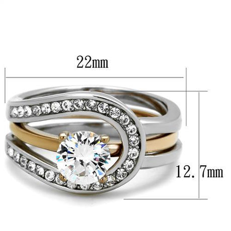 Two-Tone IP Rose Gold Stainless Steel Ring with AAA Grade CZ  in Clear