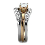 Two-Tone IP Rose Gold Stainless Steel Ring with AAA Grade CZ  in Clear