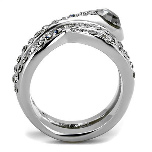High polished (no plating) Stainless Steel Ring with Top Grade Crystal  in Black Diamond