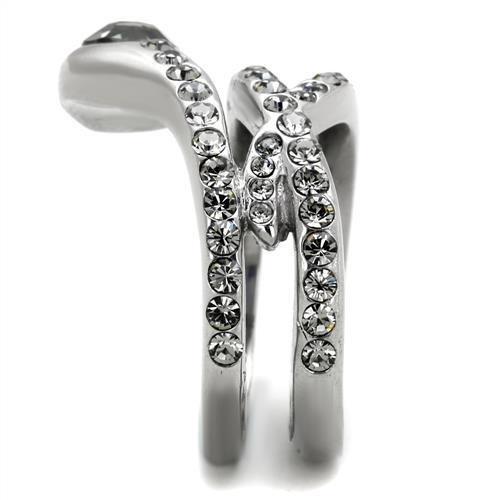 High polished (no plating) Stainless Steel Ring with Top Grade Crystal  in Black Diamond