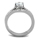 High polished (no plating) Stainless Steel Ring with AAA Grade CZ  in Clear