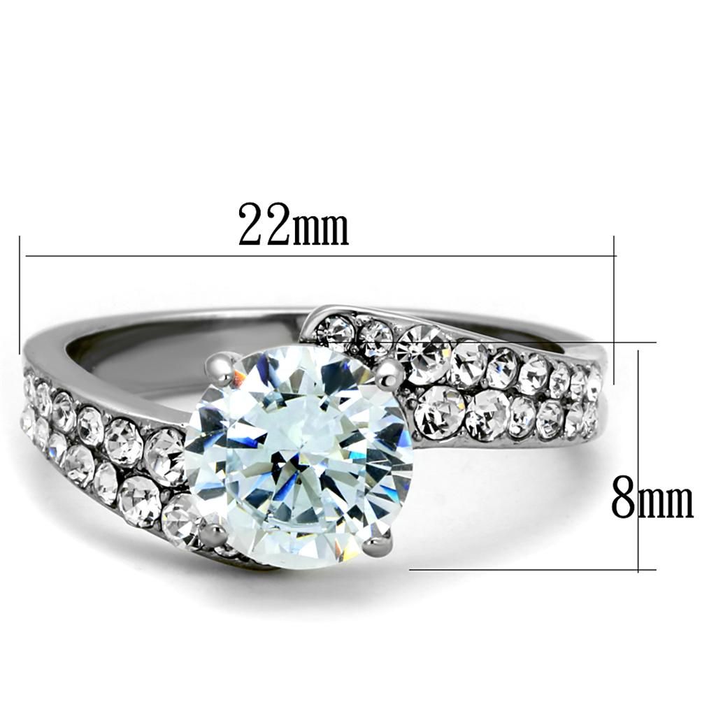High polished (no plating) Stainless Steel Ring with AAA Grade CZ  in Clear