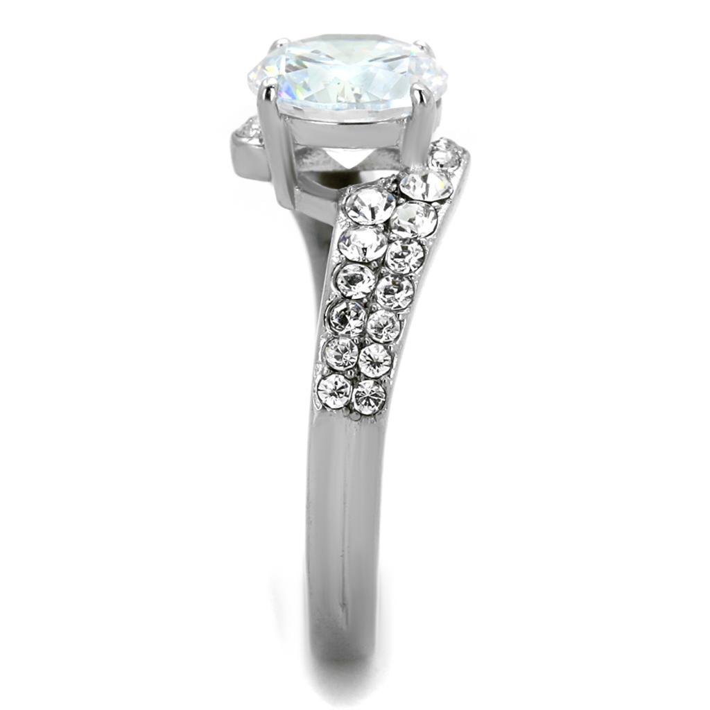 High polished (no plating) Stainless Steel Ring with AAA Grade CZ  in Clear