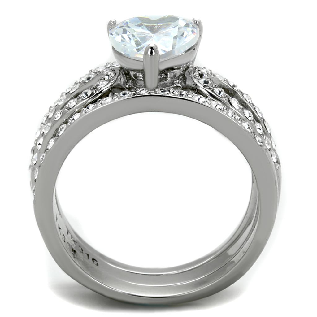High polished (no plating) Stainless Steel Ring with AAA Grade CZ  in Clear
