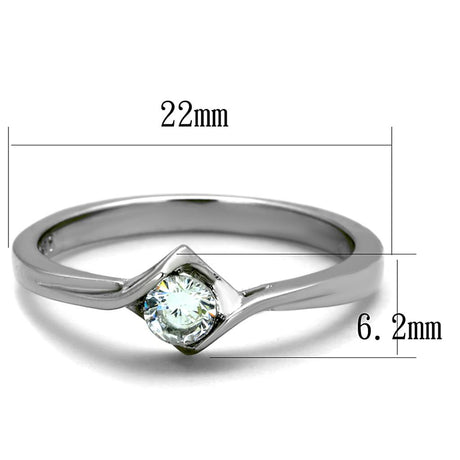 High polished (no plating) Stainless Steel Ring with AAA Grade CZ  in Clear