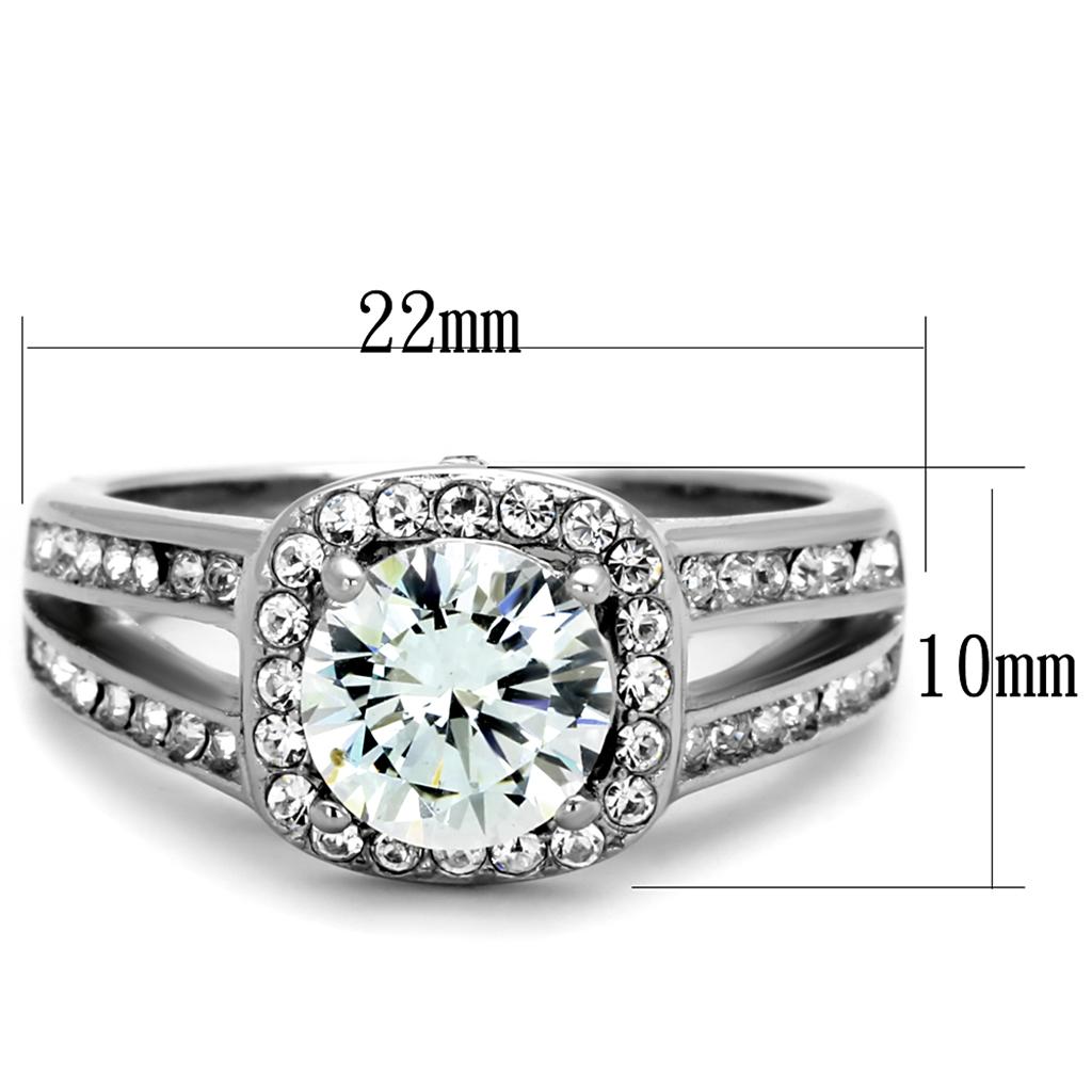 High polished (no plating) Stainless Steel Ring with AAA Grade CZ  in Clear