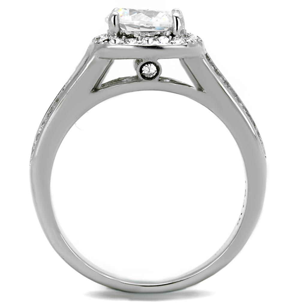 High polished (no plating) Stainless Steel Ring with AAA Grade CZ  in Clear
