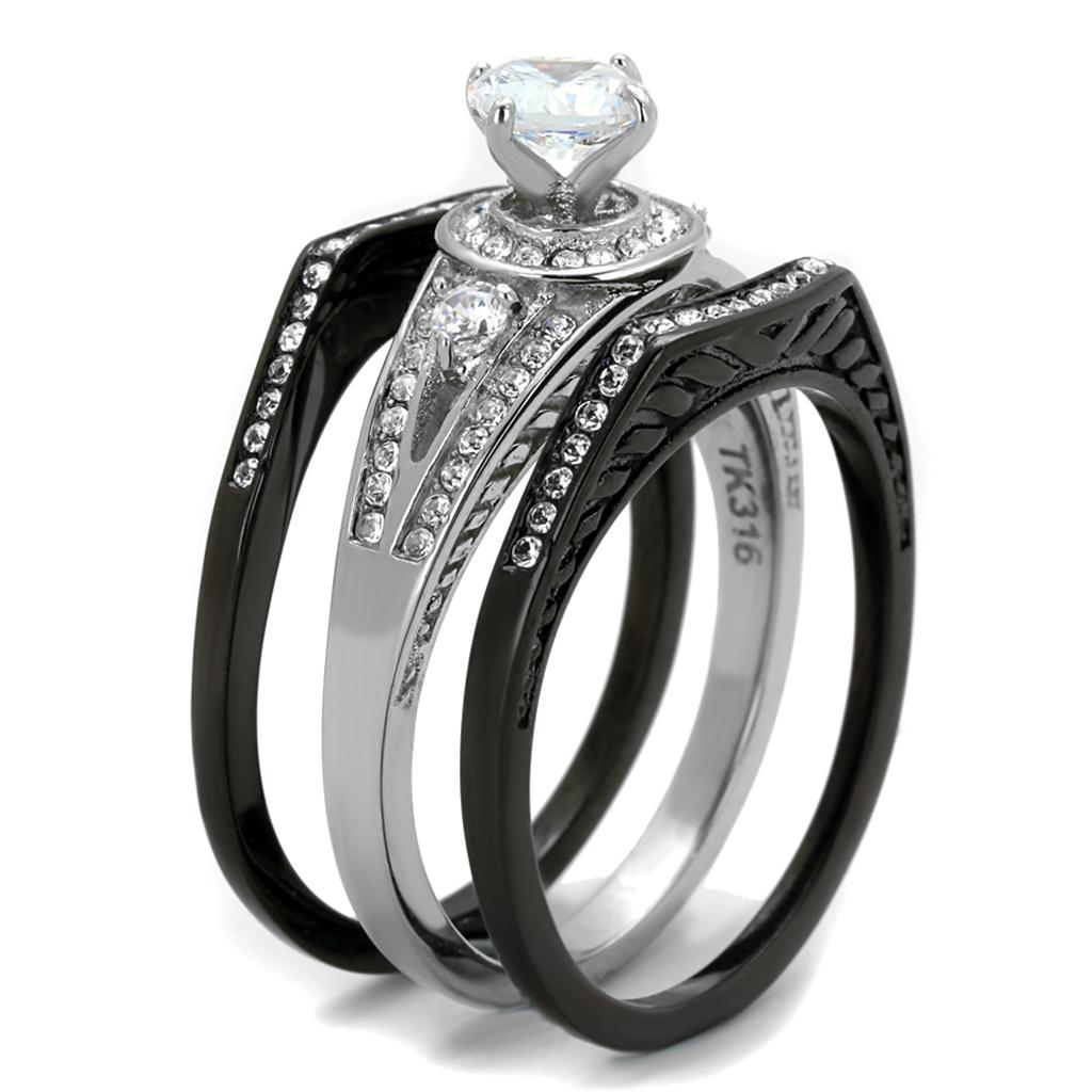 Two-Tone IP Black Stainless Steel Ring with AAA Grade CZ  in Clear