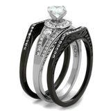 Two-Tone IP Black Stainless Steel Ring with AAA Grade CZ  in Clear
