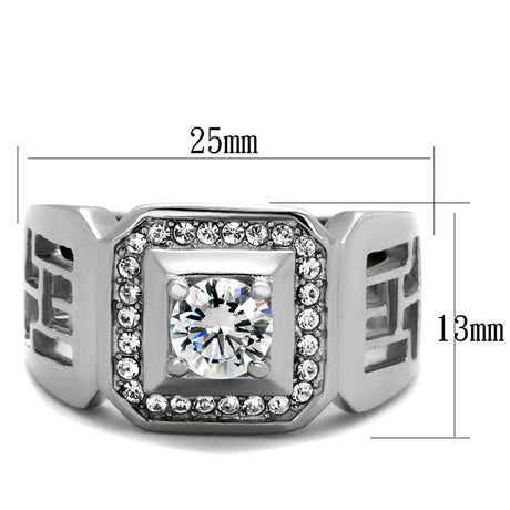 High polished (no plating) Stainless Steel Ring with AAA Grade CZ  in Clear