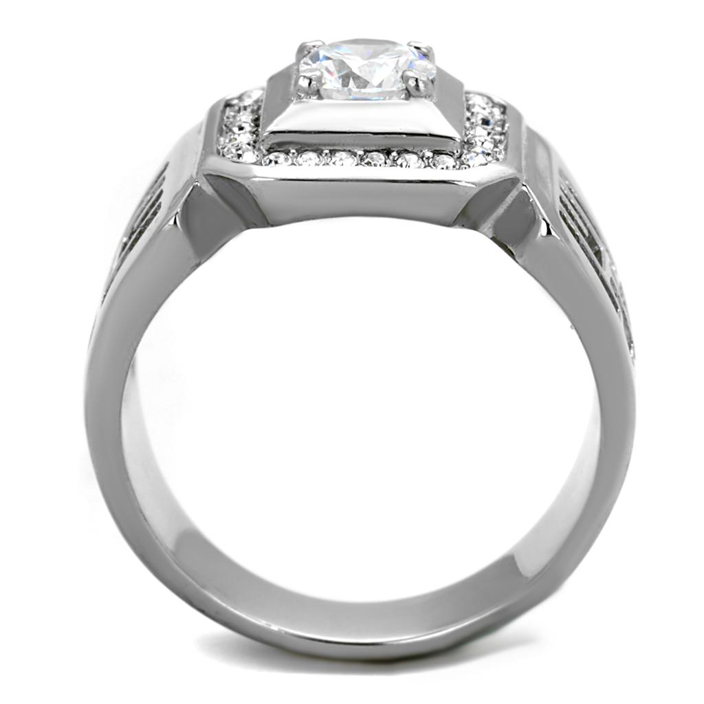 High polished (no plating) Stainless Steel Ring with AAA Grade CZ  in Clear