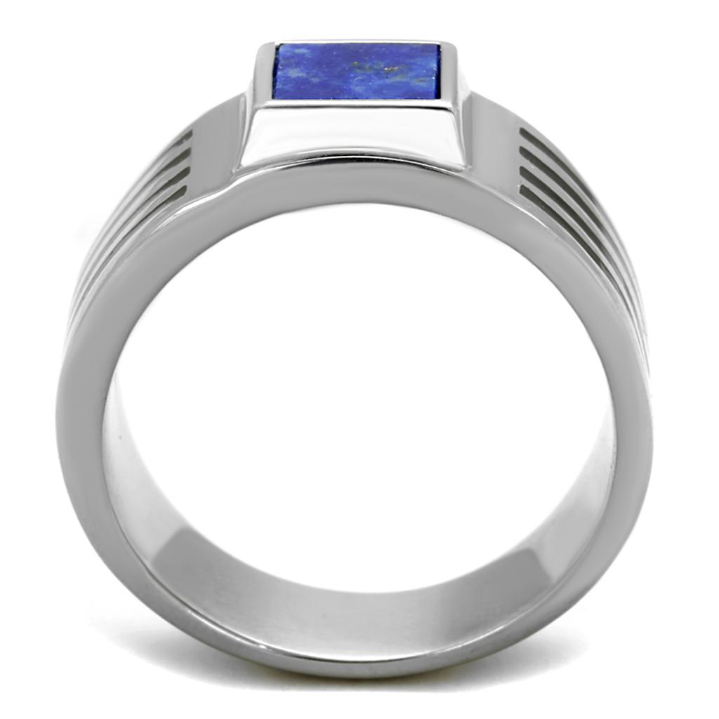 High polished (no plating) Stainless Steel Ring with Precious Stone Lapis in Montana