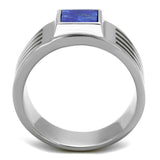 High polished (no plating) Stainless Steel Ring with Precious Stone Lapis in Montana