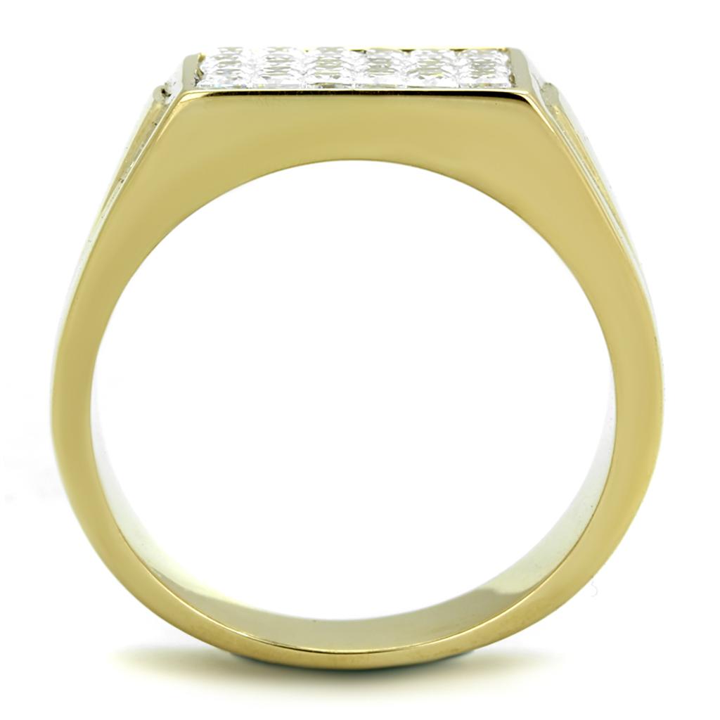 IP Gold(Ion Plating) Stainless Steel Ring with AAA Grade CZ  in Clear