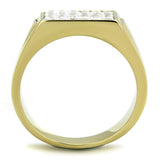 IP Gold(Ion Plating) Stainless Steel Ring with AAA Grade CZ  in Clear