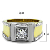 Two-Tone IP Gold (Ion Plating) Stainless Steel Ring with AAA Grade CZ  in Clear