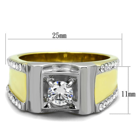 Two-Tone IP Gold (Ion Plating) Stainless Steel Ring with AAA Grade CZ  in Clear