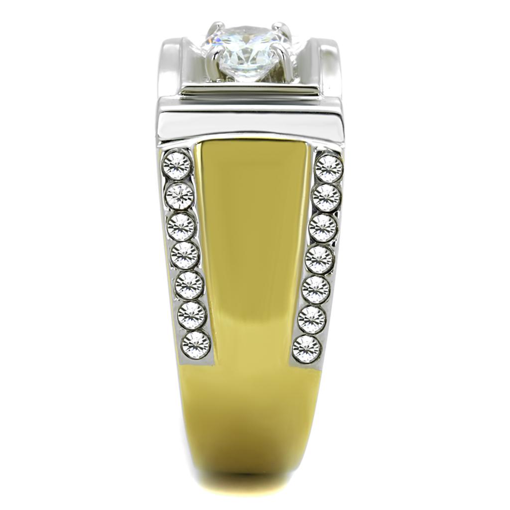 Two-Tone IP Gold (Ion Plating) Stainless Steel Ring with AAA Grade CZ  in Clear