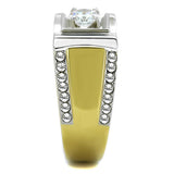 Two-Tone IP Gold (Ion Plating) Stainless Steel Ring with AAA Grade CZ  in Clear