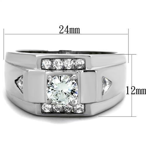 High polished (no plating) Stainless Steel Ring with AAA Grade CZ  in Clear